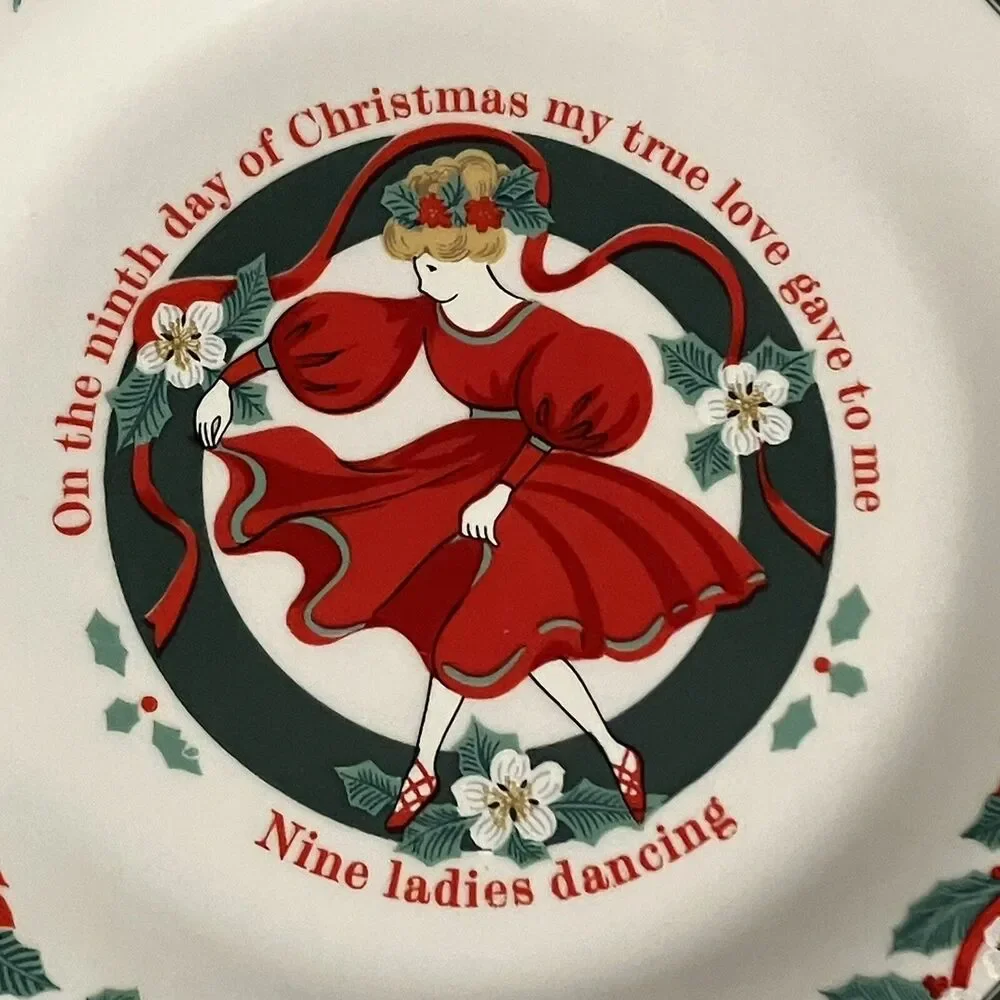 Tienshan Deck the Halls Salad Plate 12 Days of X-Mas Nine Ladies Dancing Replace